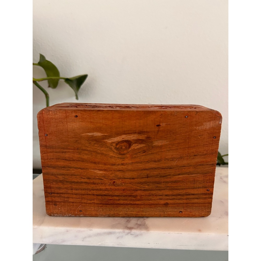 Vintage Hand Carved Floral Wood Jewelry Box Shell Inlay Blue Velvet Lined - Picture 7 of 16